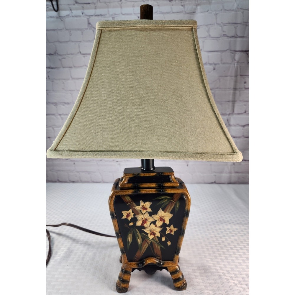 Vintage Reliance Lamp Co Chinoiserie Table Lamp Faux Bamboo Orchid Floral W/ Tag